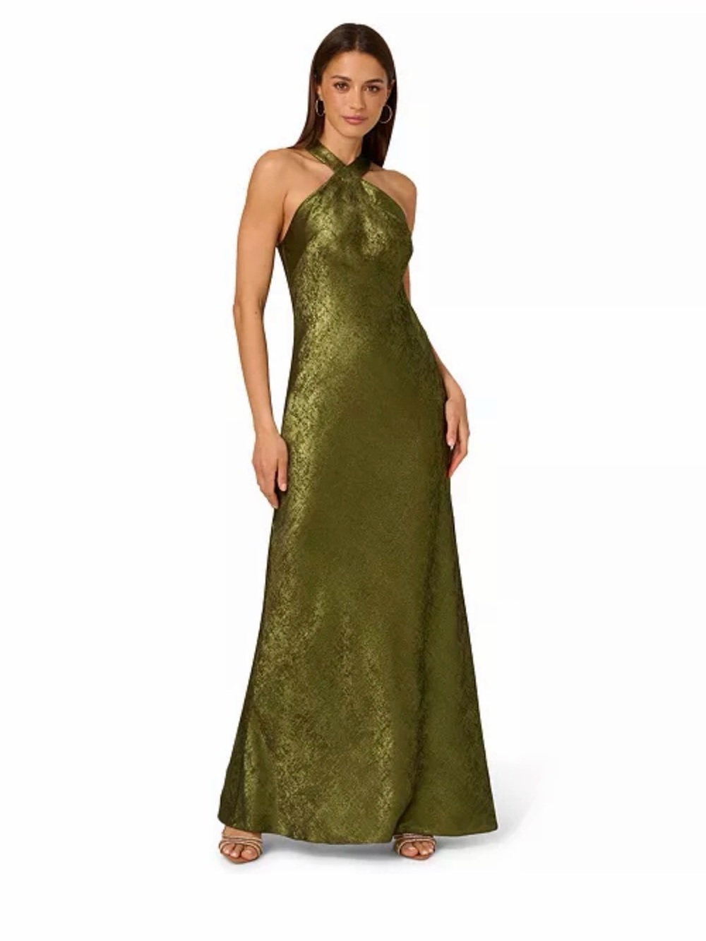 Adrianna Papell Olive Green Halter Maxi Dress
